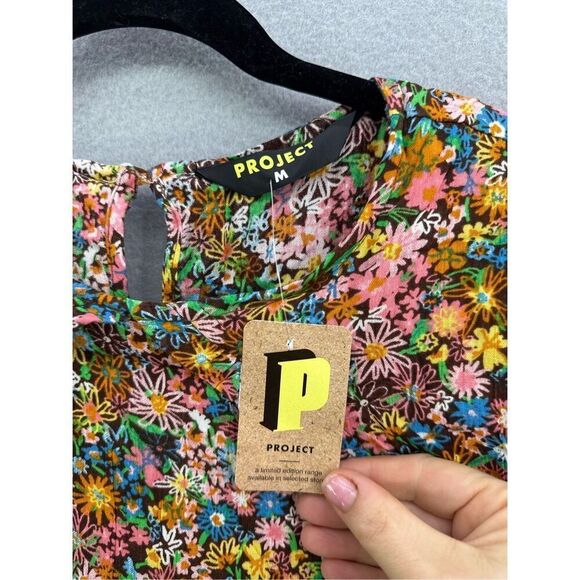 NWT Project Womens Multicolor Ruffle Short Sleeve Mini Shift Dress Size Medium - Picture 2 of 8